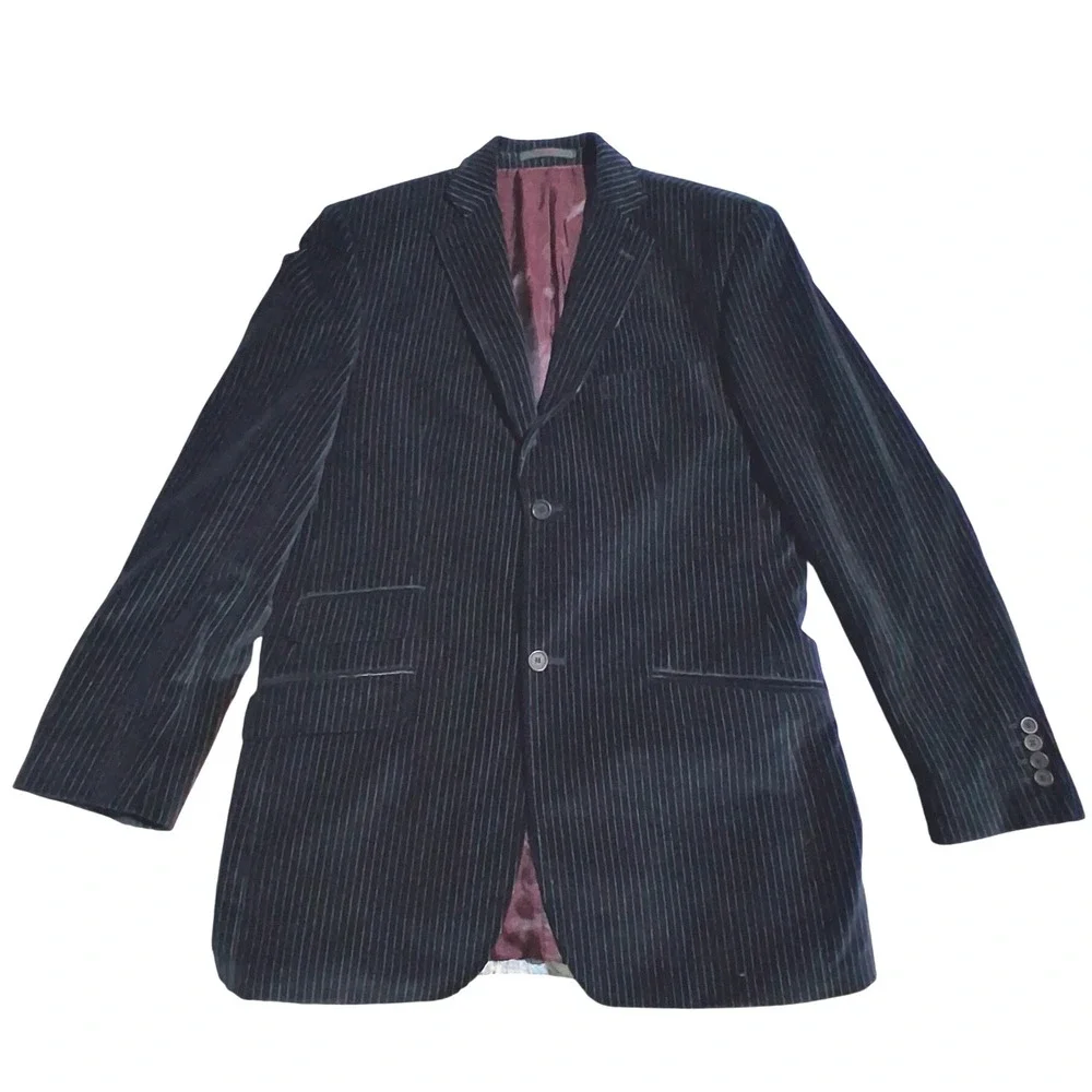 Ted Baker Endurance‎ Blk Pinstripe Mens size 40L Velour Two-Button Preppy Blazer